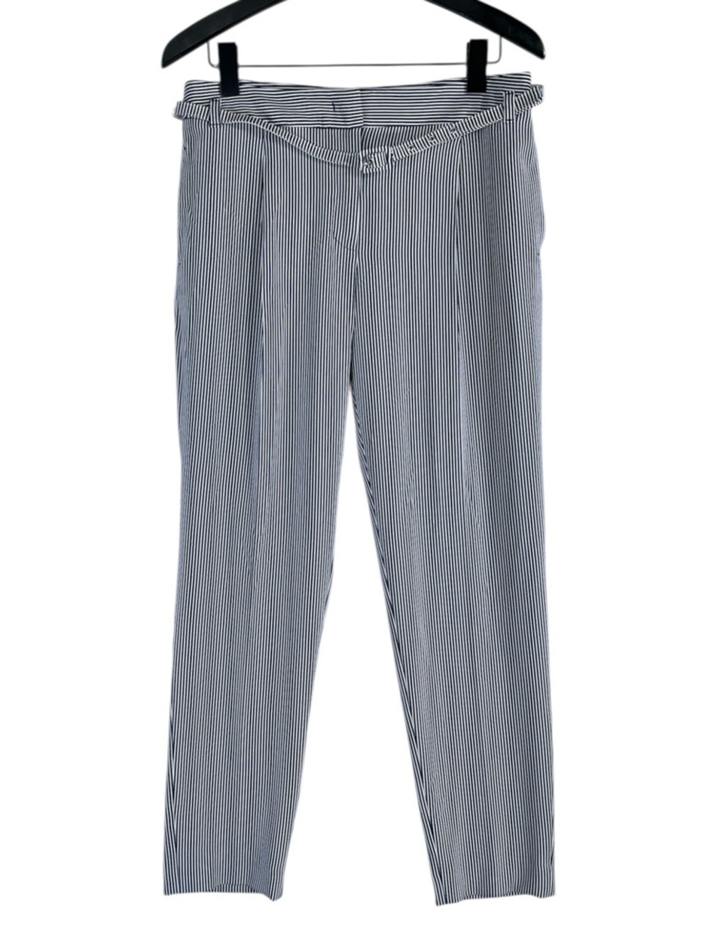 Weekend Max Mara Navy and White Pinstripe Ankle Pants with Belt Size 6